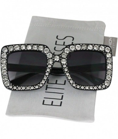 Oversized Oversized Square Frame Bling Rhinestone Crystal Brand Designer Sunglasses For Women 2018 - Black - Purple - CU18HXM...