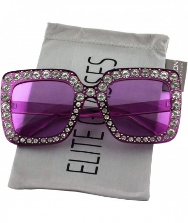 Oversized Oversized Square Frame Bling Rhinestone Crystal Brand Designer Sunglasses For Women 2018 - Black - Purple - CU18HXM...