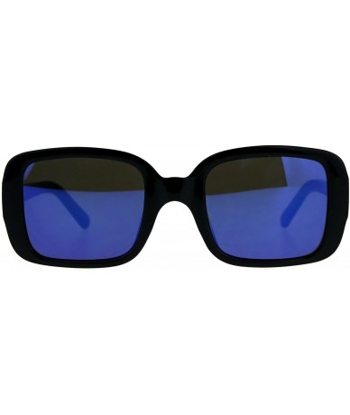 Rectangular Vintage Classic Fashion Sunglasses Womens Square Rectangular Mirror Lens - Black (Blue Mirror) - CH18DNIL9U6 $19.63