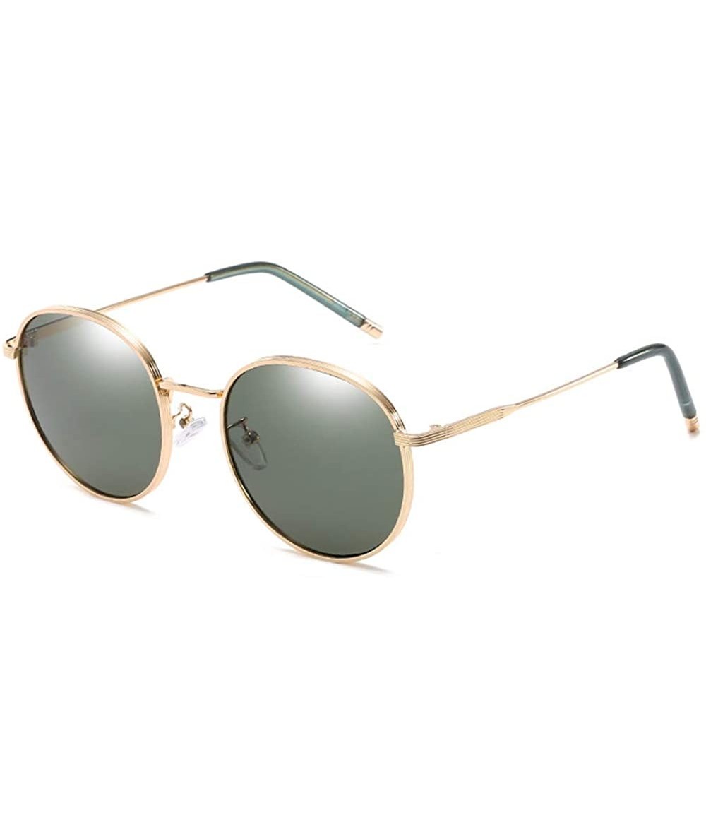 Round Classic Retro Round Sunglasses Gold Metal Frame Non-Polarized Lens Glasses for Women - Green - CE19448IXTI $22.23