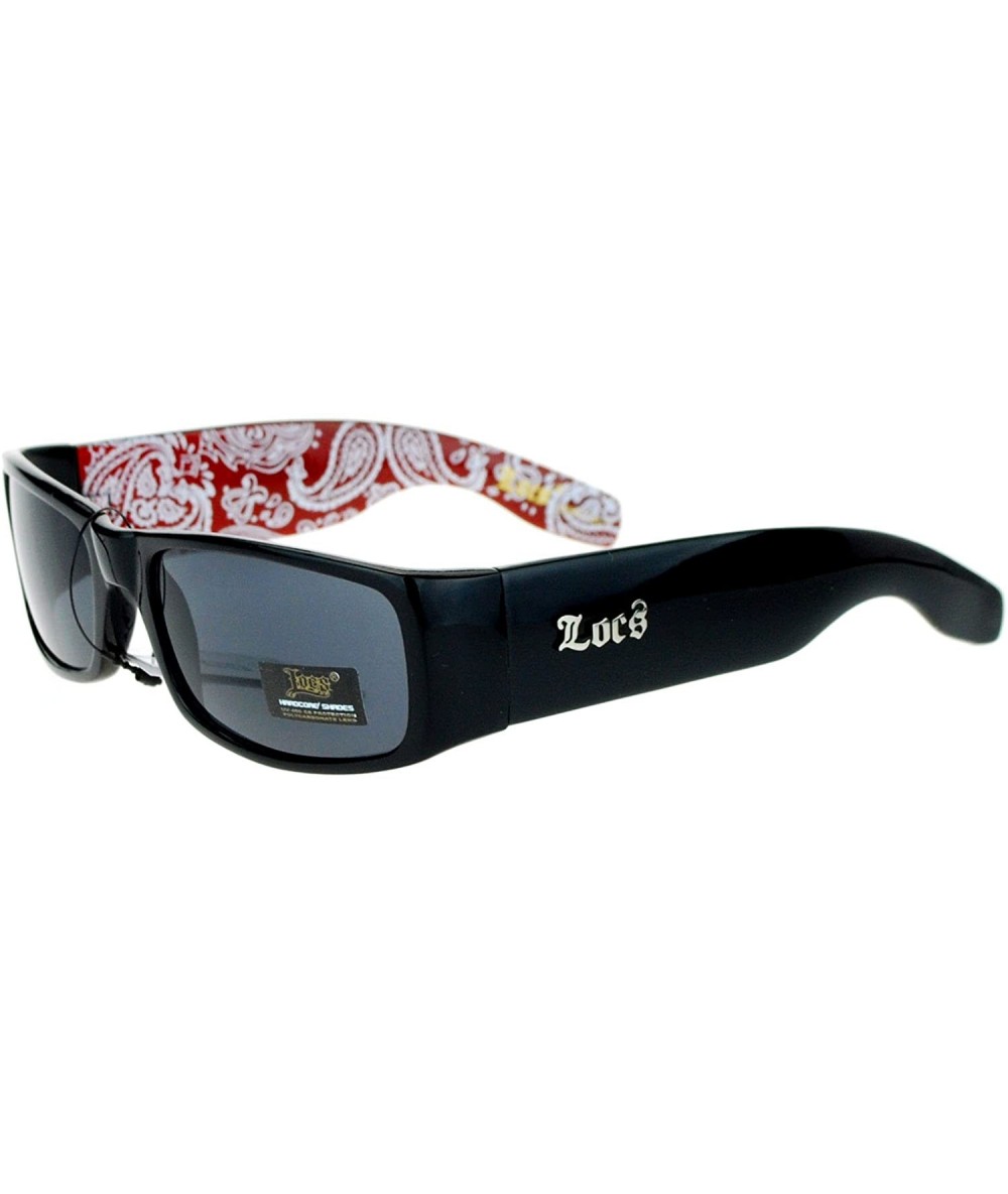 Rectangular Locs Sunglasses Mens Black Rectangular Frame Paisley Bandanna Print - Black Red - CM180CL7CME $19.45