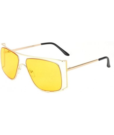 Oversized Oversize Frames Sunglasses for Women Unique Metal Frame Eyeglasse UV400 - C2 Yellow Lens - CL198KMGT57 $24.98