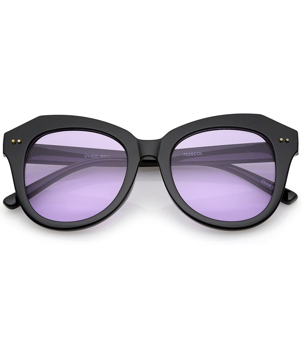 Cat Eye Women's Oversize Horn Rimmed Round Lens Cat Eye Sunglasses 52mm - Black / Purple - CP12OBRGIQK $19.28