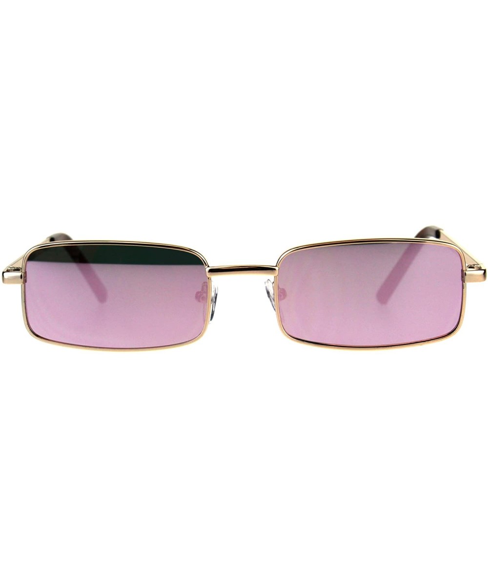 Rectangular Mens Retro Vintage Narrow Rectangular OG Mirror Lens Sunglasses - Gold Pink - CG18CGMU8ZY $23.30