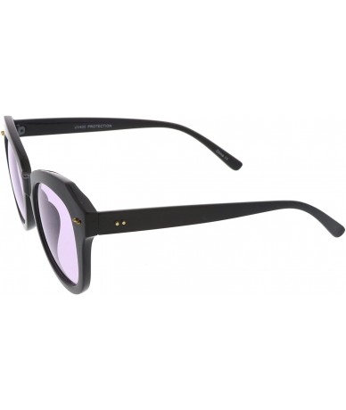 Cat Eye Women's Oversize Horn Rimmed Round Lens Cat Eye Sunglasses 52mm - Black / Purple - CP12OBRGIQK $19.28