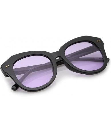 Cat Eye Women's Oversize Horn Rimmed Round Lens Cat Eye Sunglasses 52mm - Black / Purple - CP12OBRGIQK $19.28