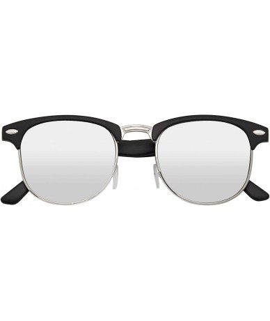 Oversized Retro Fashion Half Frame Flash Mirror Lens Semi Rimless Horned Rim Sunglasses - Silver - C311MBR2PV9 $19.44