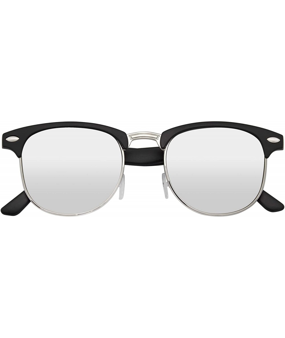 Oversized Retro Fashion Half Frame Flash Mirror Lens Semi Rimless Horned Rim Sunglasses - Silver - C311MBR2PV9 $19.44