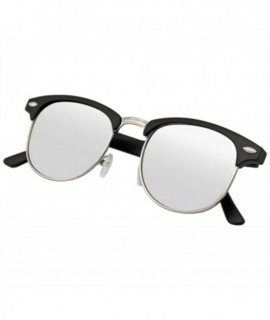 Oversized Retro Fashion Half Frame Flash Mirror Lens Semi Rimless Horned Rim Sunglasses - Silver - C311MBR2PV9 $19.44