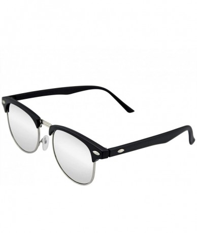 Oversized Retro Fashion Half Frame Flash Mirror Lens Semi Rimless Horned Rim Sunglasses - Silver - C311MBR2PV9 $19.44