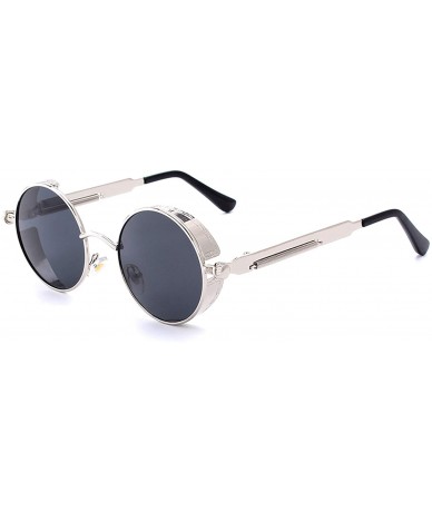 Round Gothic Retro Round Circle Steampunk Polarized Sunglasses for Men Women - Silver Frame/Grey Lens - CK18N6MKAN2 $36.51