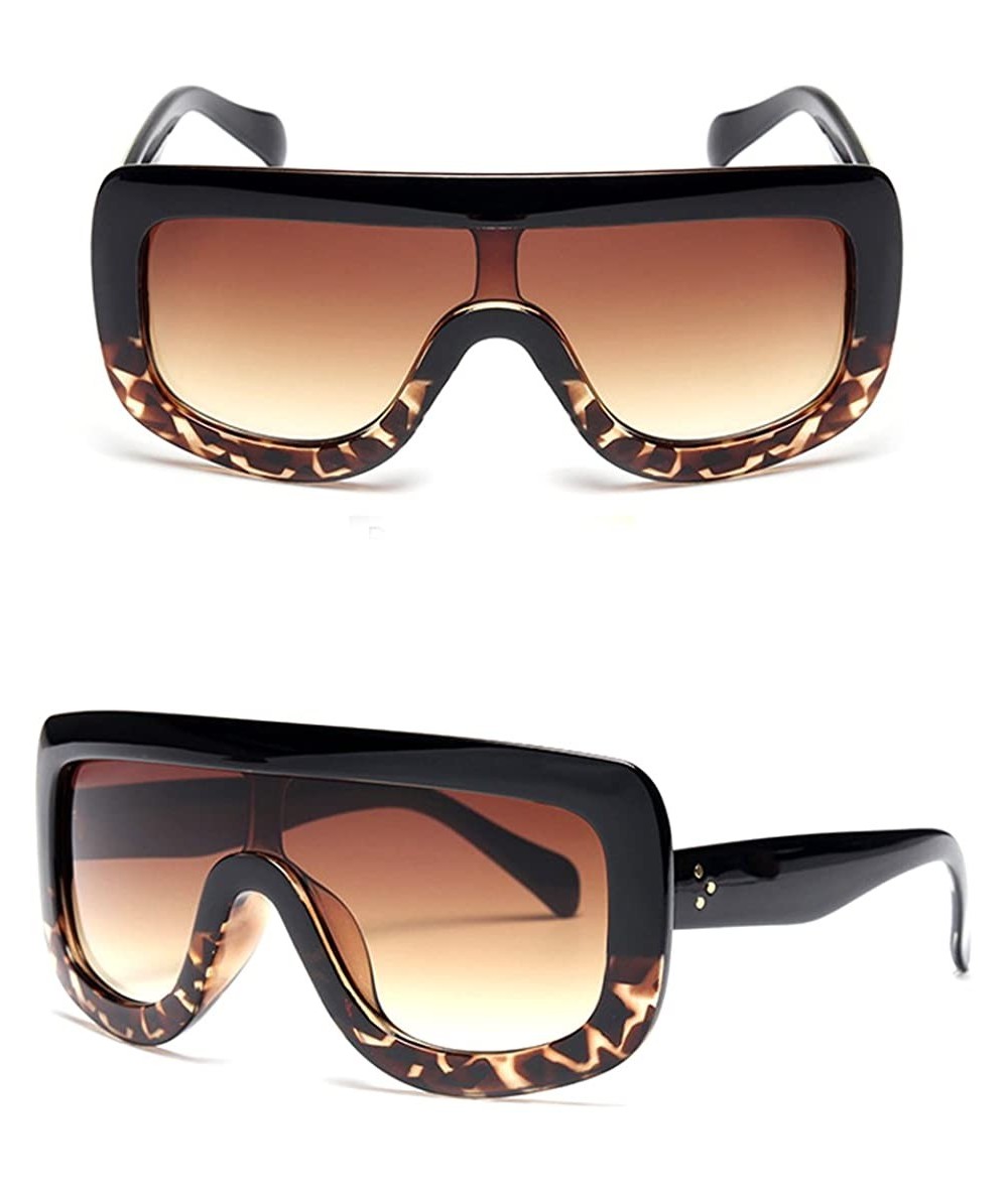 Square Retro Women Big Frame Square Sunglasses Oversized Shades Eyeglasses - Black&leopard - CH185N4ZXY8 $17.07