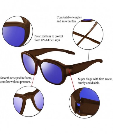 Rectangular Polarized Fit Over Glasses Sunglasses Wear Over Prescription Glasses for Women and Men - Brown - CQ199GGYI8N $23.40