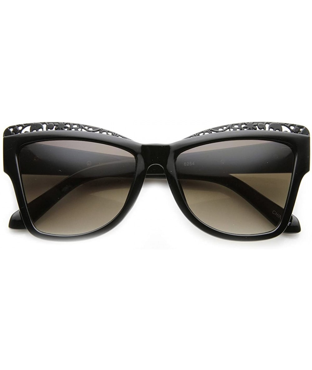 Cat Eye High Fashion Chic Metal Cut-Out Artwork Women's Cat Eye Sunglasses - Black-black Lavender - CI11XWW5KCD $19.99