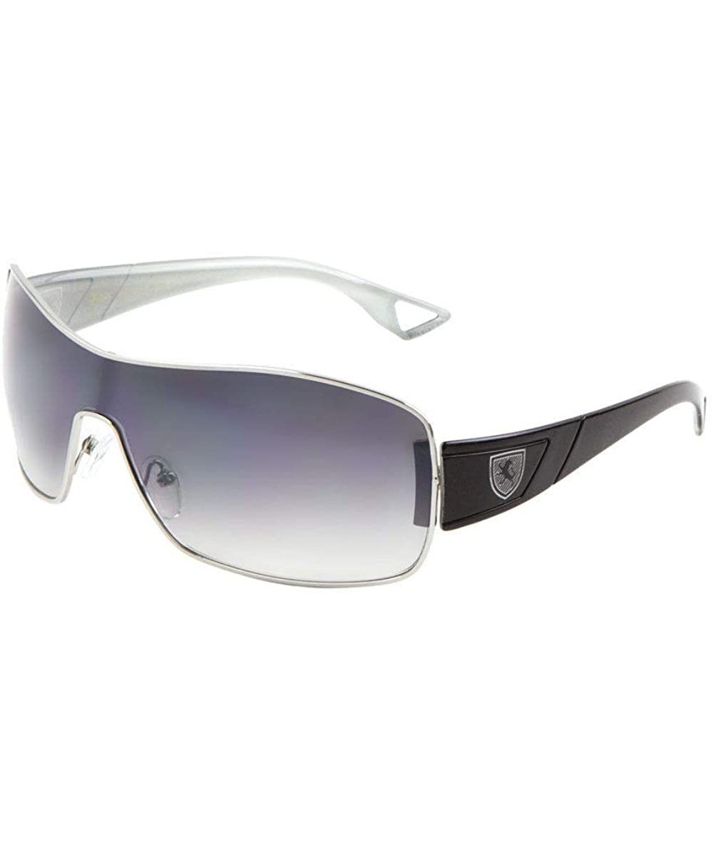 Shield Khan Wrap Around One Piece Lens Sunglasses - Silver- White & Black Frame - CP18QGS8DNU $24.33