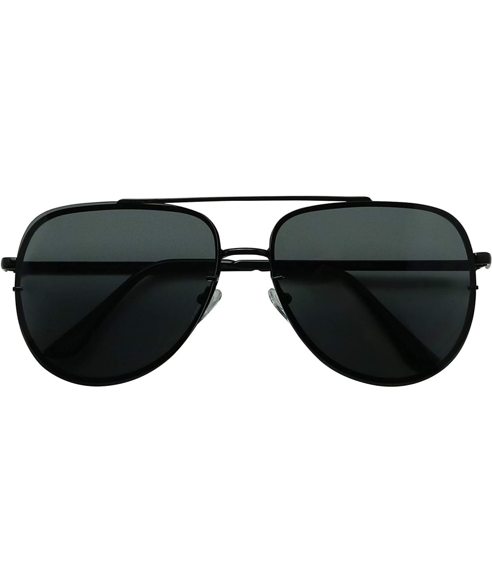 Oversized Oversized Retro Pilot Style Aviator Sunglasses Full Metal Frame Teardrop Flat Lens XL Fashion Shades - Black - CI18...