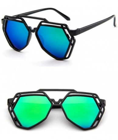 Aviator Fashion Polygon Women Sunglasses UV400 Oculos De Sol Brand C8 Black Green - C8 Black Green - CQ18YZURIHW $18.94