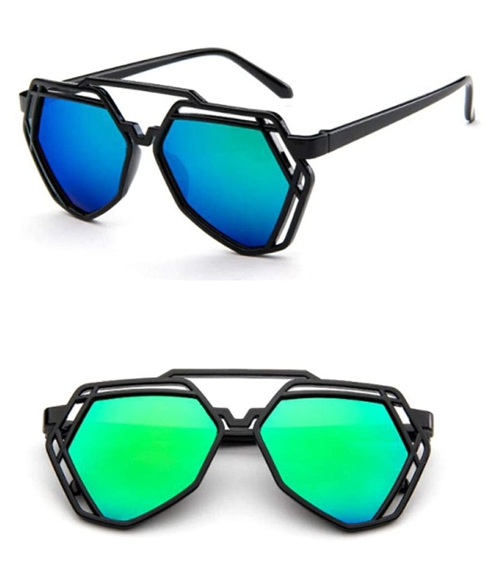 Aviator Fashion Polygon Women Sunglasses UV400 Oculos De Sol Brand C8 Black Green - C8 Black Green - CQ18YZURIHW $18.94