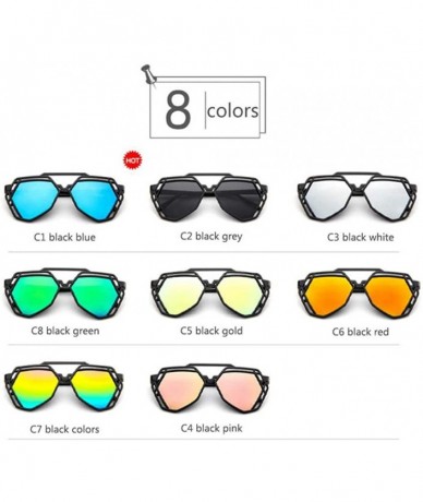 Aviator Fashion Polygon Women Sunglasses UV400 Oculos De Sol Brand C8 Black Green - C8 Black Green - CQ18YZURIHW $18.94