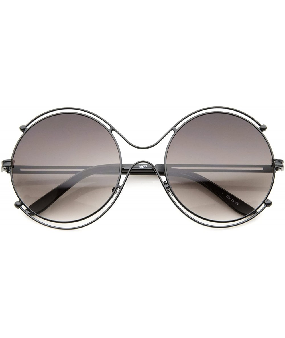 Oversized Women's Fashion Wire Rimmed Temple Cutout Round Oversized Sunglasses 58mm - Black / Lavender - CR12J348O99 $20.56