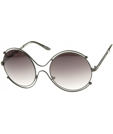 Oversized Women's Fashion Wire Rimmed Temple Cutout Round Oversized Sunglasses 58mm - Black / Lavender - CR12J348O99 $20.56