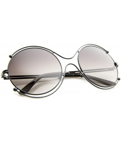 Oversized Women's Fashion Wire Rimmed Temple Cutout Round Oversized Sunglasses 58mm - Black / Lavender - CR12J348O99 $20.56