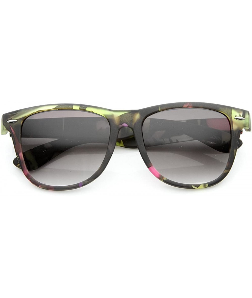 Wayfarer Large Floral Print Womens Fashion Horn Rimmed Sunglasses - Shatter Lavender - C411W0E1DO3 $20.66