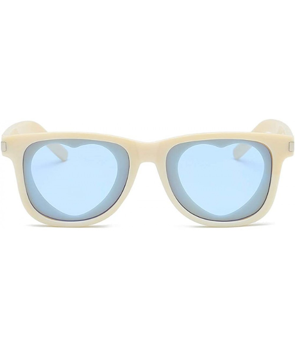 Rectangular Fashion Womens Heart-shaped Sunglasses Plastic Lenses Eyewear UV400 - White Blue - CU18NELL68G $19.56