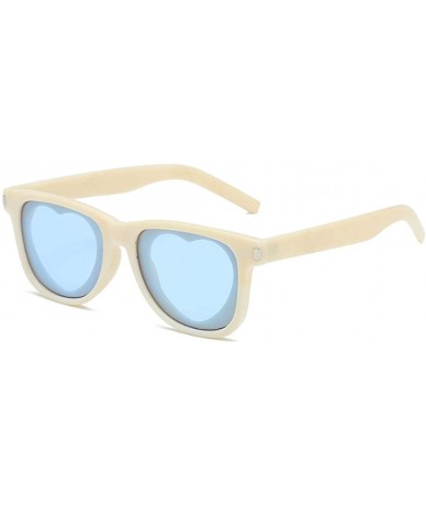 Rectangular Fashion Womens Heart-shaped Sunglasses Plastic Lenses Eyewear UV400 - White Blue - CU18NELL68G $19.56