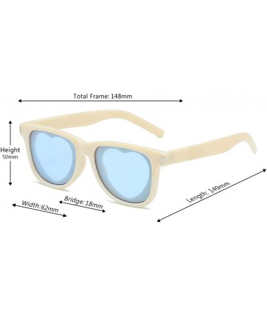 Rectangular Fashion Womens Heart-shaped Sunglasses Plastic Lenses Eyewear UV400 - White Blue - CU18NELL68G $19.56