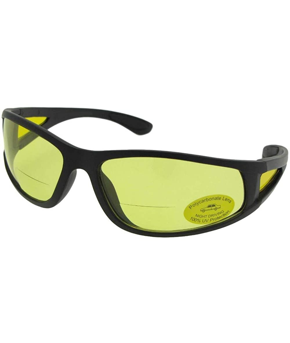 Wrap Wrap Around Non Polarized Yellow Lens Bifocal Sunglasses B131 - Flat Black Frame - CP18Z8KXLQ6 $29.73