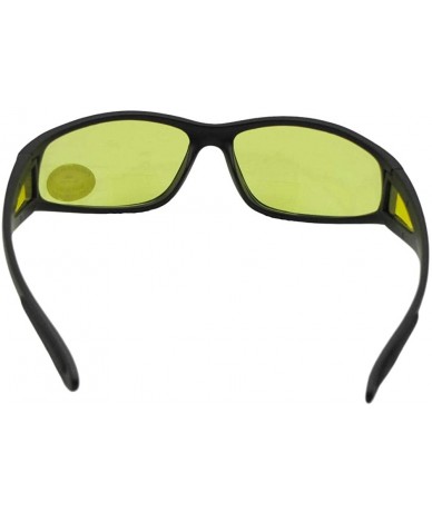 Wrap Wrap Around Non Polarized Yellow Lens Bifocal Sunglasses B131 - Flat Black Frame - CP18Z8KXLQ6 $29.73