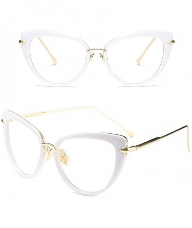 Oval Women Clear Lens Fashion Retro Cateye Eyeglasses Classic Eyewear Sunglasses - White/Transparent - CL1805QIWWH $21.01