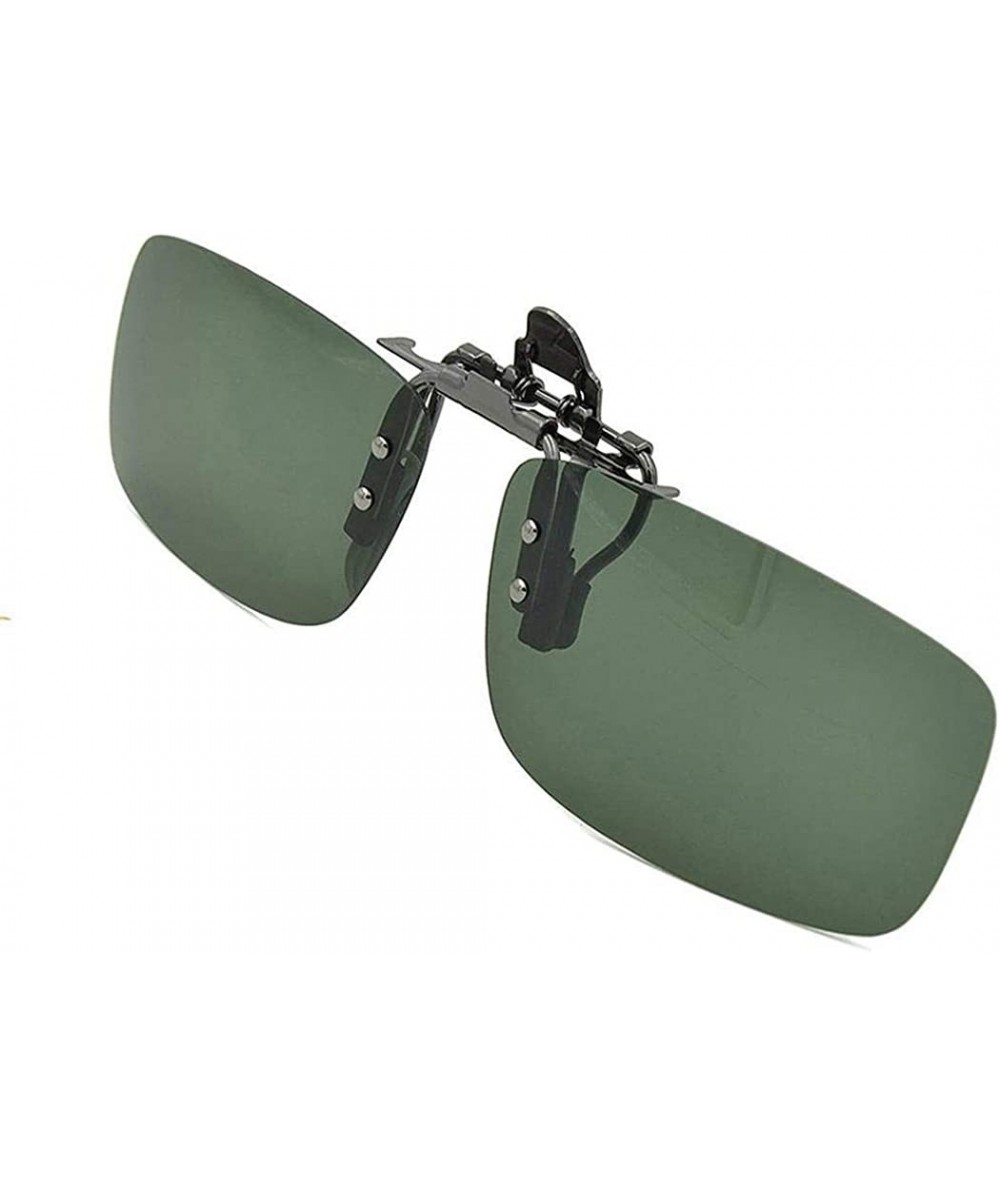 Square Women Men Driver Polarized Night Vision Lens Clips on Goggles Sunglasses Sunglasses - Dark Green Large - CX18S95YNIU $...