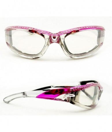 Goggle Motorcycle Day Night Transition Glasses for Women. Chrome and Pink frame with rhinestones - CB12EM1KOCX $80.66