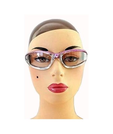 Goggle Motorcycle Day Night Transition Glasses for Women. Chrome and Pink frame with rhinestones - CB12EM1KOCX $80.66