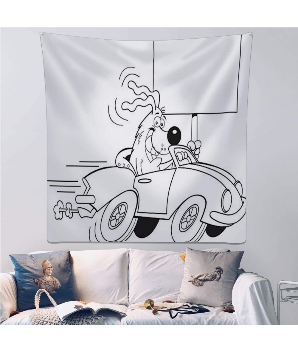 Goggle Cartoon Dog Driving A Car and Holding Sign. Illustration Dog-Wall Hanging Tapestry Canine for Decor 39.3X39.3Inch - CZ...