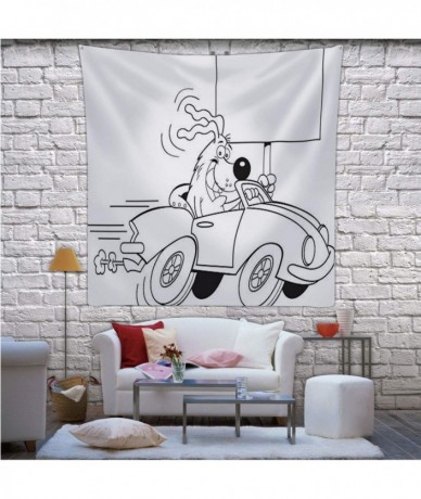 Goggle Cartoon Dog Driving A Car and Holding Sign. Illustration Dog-Wall Hanging Tapestry Canine for Decor 39.3X39.3Inch - CZ...