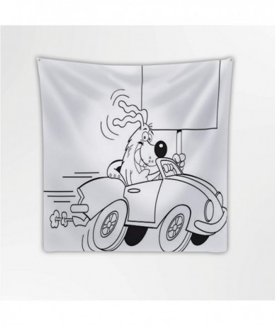 Goggle Cartoon Dog Driving A Car and Holding Sign. Illustration Dog-Wall Hanging Tapestry Canine for Decor 39.3X39.3Inch - CZ...