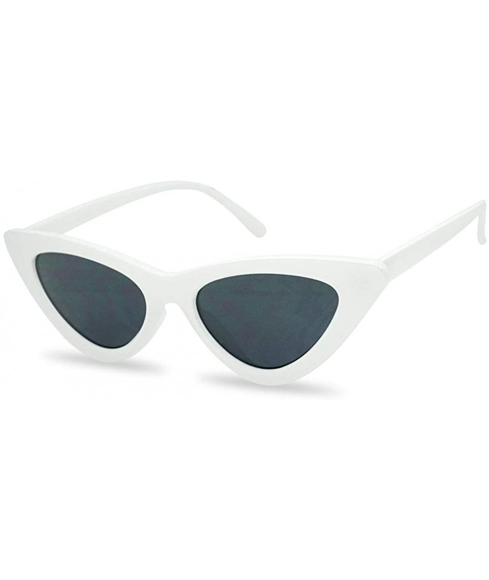 Oval Super Retro Vintage Exaggerated Slim Netural Color Frame Cat Eye Sunglasses - White Frame - CD18EERDLWL $20.43