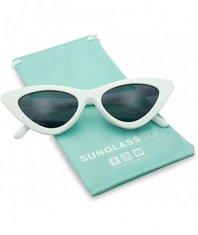 Oval Super Retro Vintage Exaggerated Slim Netural Color Frame Cat Eye Sunglasses - White Frame - CD18EERDLWL $20.43