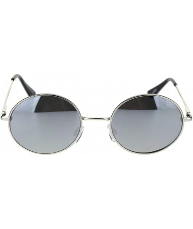 Round Mens Color Mirror Lens Spring Hinge Oval Round Metal Sunglasses - Silver Mirror - CY18RS8RLT3 $17.97