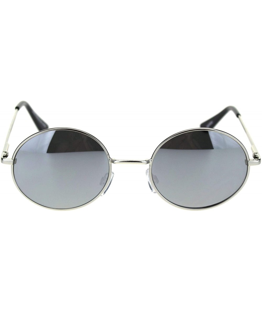 Round Mens Color Mirror Lens Spring Hinge Oval Round Metal Sunglasses - Silver Mirror - CY18RS8RLT3 $17.97