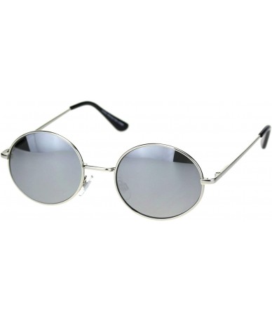 Round Mens Color Mirror Lens Spring Hinge Oval Round Metal Sunglasses - Silver Mirror - CY18RS8RLT3 $17.97