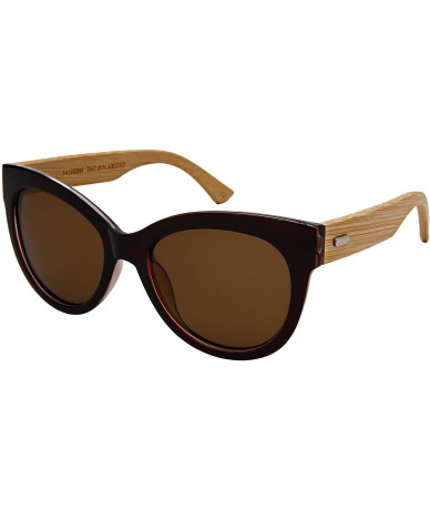 Round Cat Eye Wooden Bamboo Sunglasses by 34108BM/32047BM - Polarized Clear Brown Frame/Brown Lens - CH18GUUR7L5 $26.92