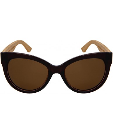 Round Cat Eye Wooden Bamboo Sunglasses by 34108BM/32047BM - Polarized Clear Brown Frame/Brown Lens - CH18GUUR7L5 $26.92