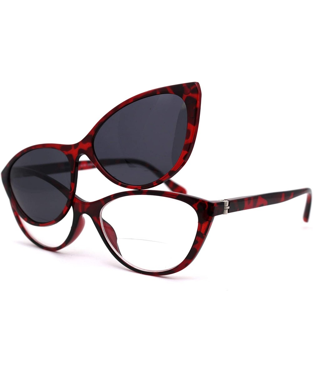 Cat Eye Cateye Magnetic Clip On Polarized Sunglasses On Bifocal Reading Glasses - Red Tortoise - CL18KZNKQQ6 $27.17