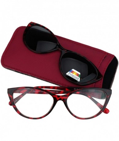 Cat Eye Cateye Magnetic Clip On Polarized Sunglasses On Bifocal Reading Glasses - Red Tortoise - CL18KZNKQQ6 $27.17