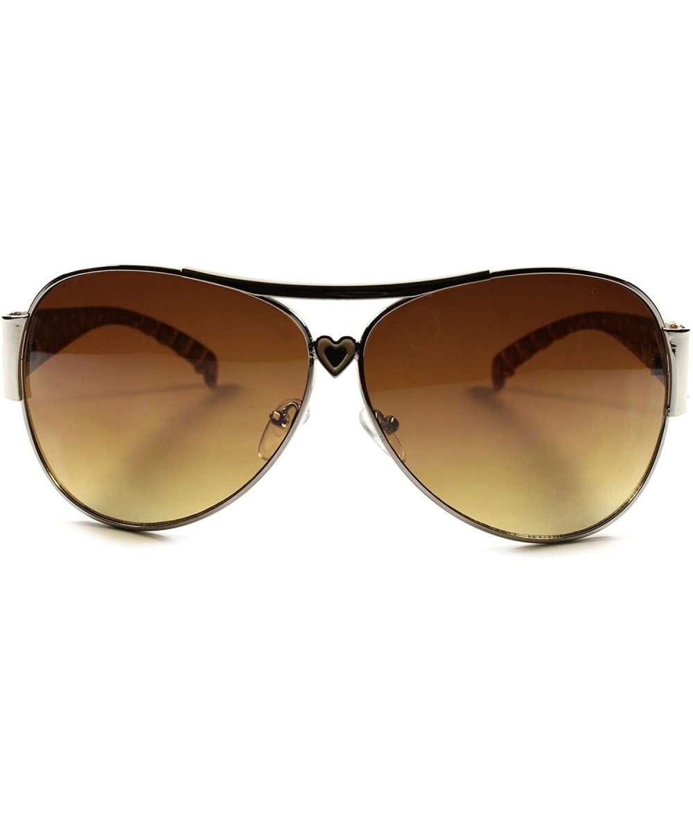 Aviator Stylish Designer Heart Shape Arm Sexy Womens Aviator Sunglasses - Brown - CJ18XGY5EDQ $20.26