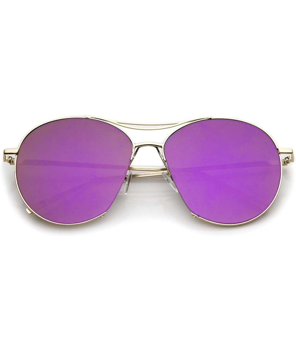 Semi-rimless Oversized Thin Metal Frame Semi-Rimless Colored Mirror Flat Lens Aviator Sunglasses 60mm - Gold / Purple Mirror ...